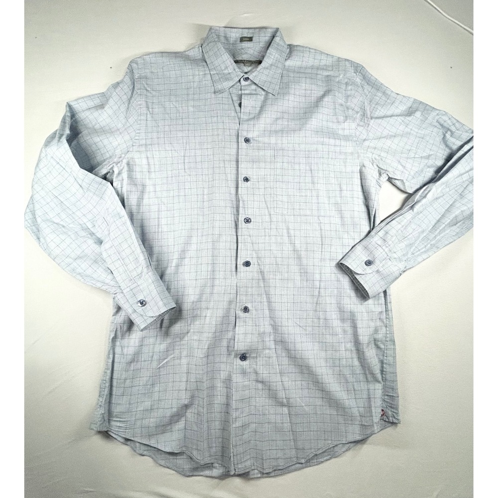 Madeline Finn Mens Classic Fit Blue Windowpane Check Long Sleeve Button Down L - Picture 2 of 6